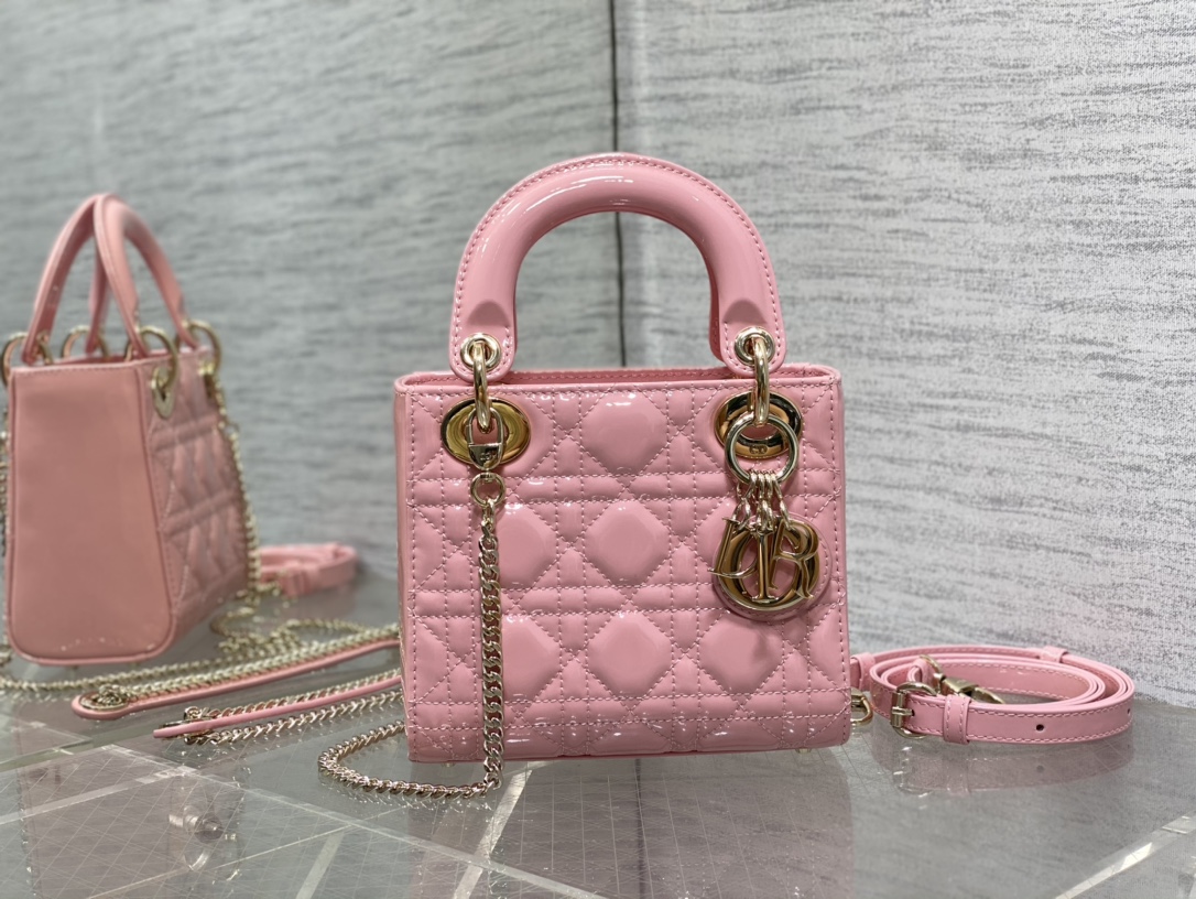 Mini Lady Dior Bag Pink Patent Cannage Calfskin